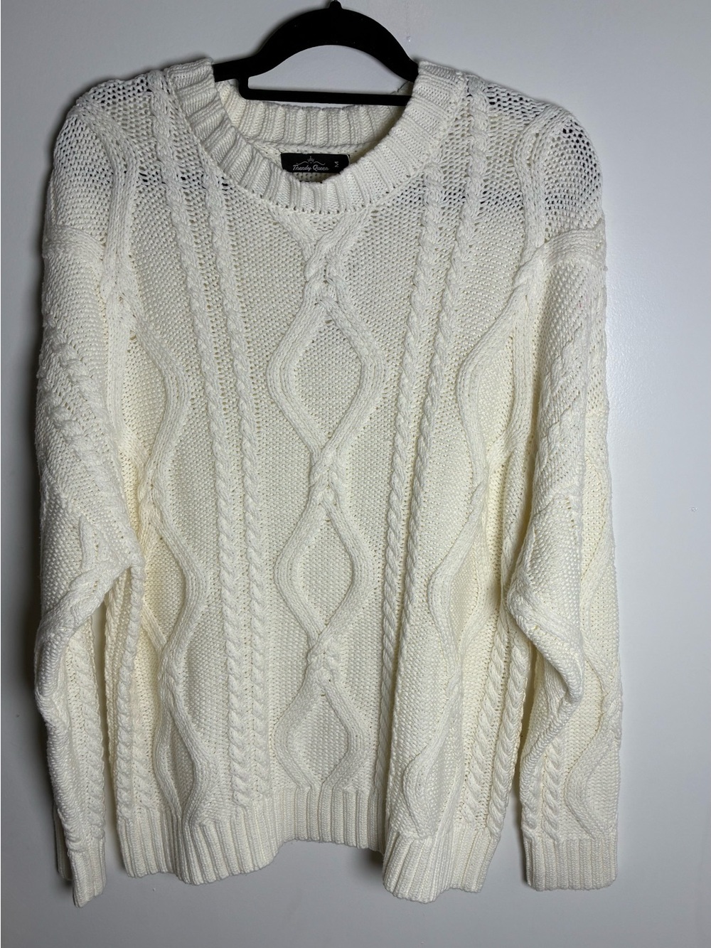 Classic Crewneck Cable Sweater in Cream